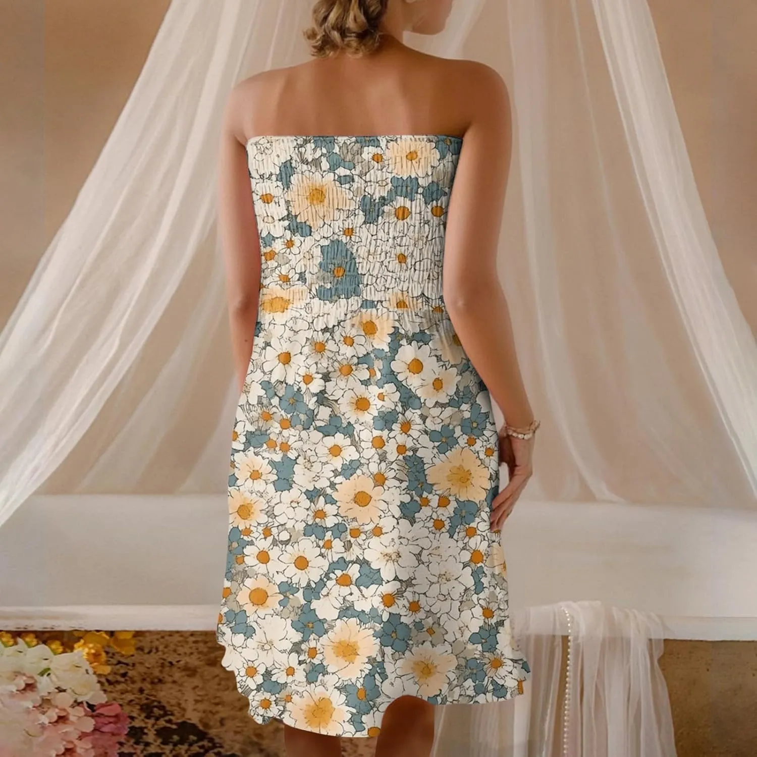 Tube Top Dress-Summer Strapless Dress Beach Vacation Floral Sundresses