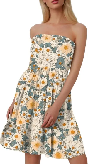 Tube Top Dress-Summer Strapless Dress Beach Vacation Floral Sundresses