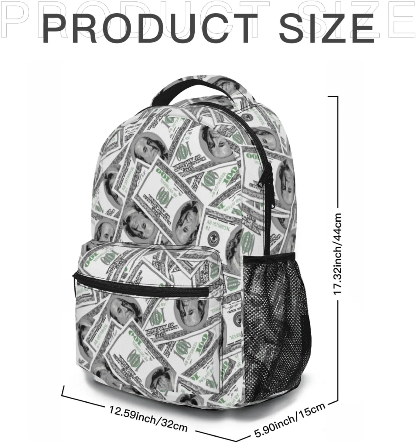 Us Bill Dollars Money Funny Backpack Book Bag Lightweight Casual Daypack for Women Men Travel Laptop 17 Inch