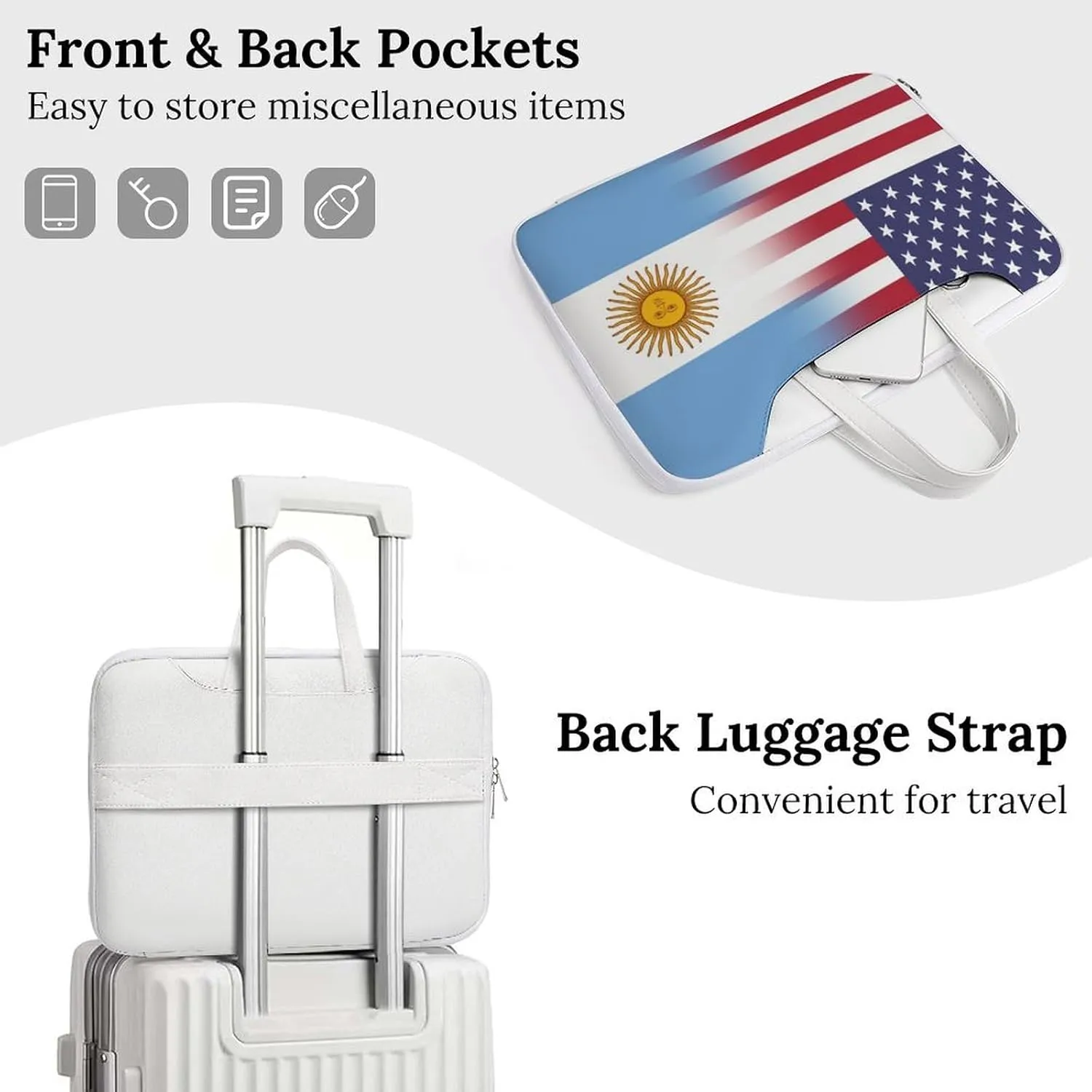 U.S.A Argentina Flag Leather Bag Laptop Case Slim Water Resistant Computer Bags with Handle Briefcase for Work