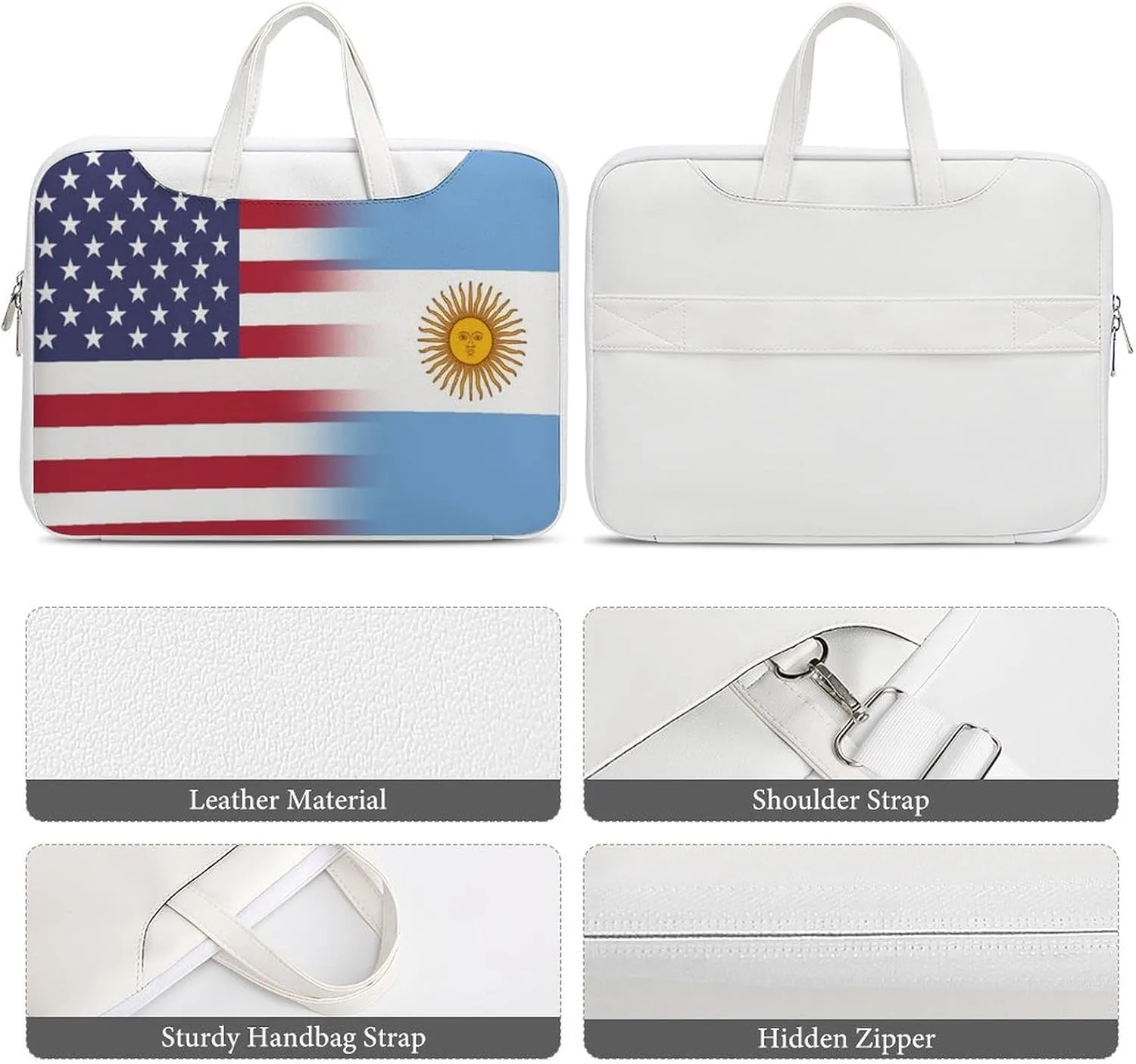 U.S.A Argentina Flag Leather Bag Laptop Case Slim Water Resistant Computer Bags with Handle Briefcase for Work