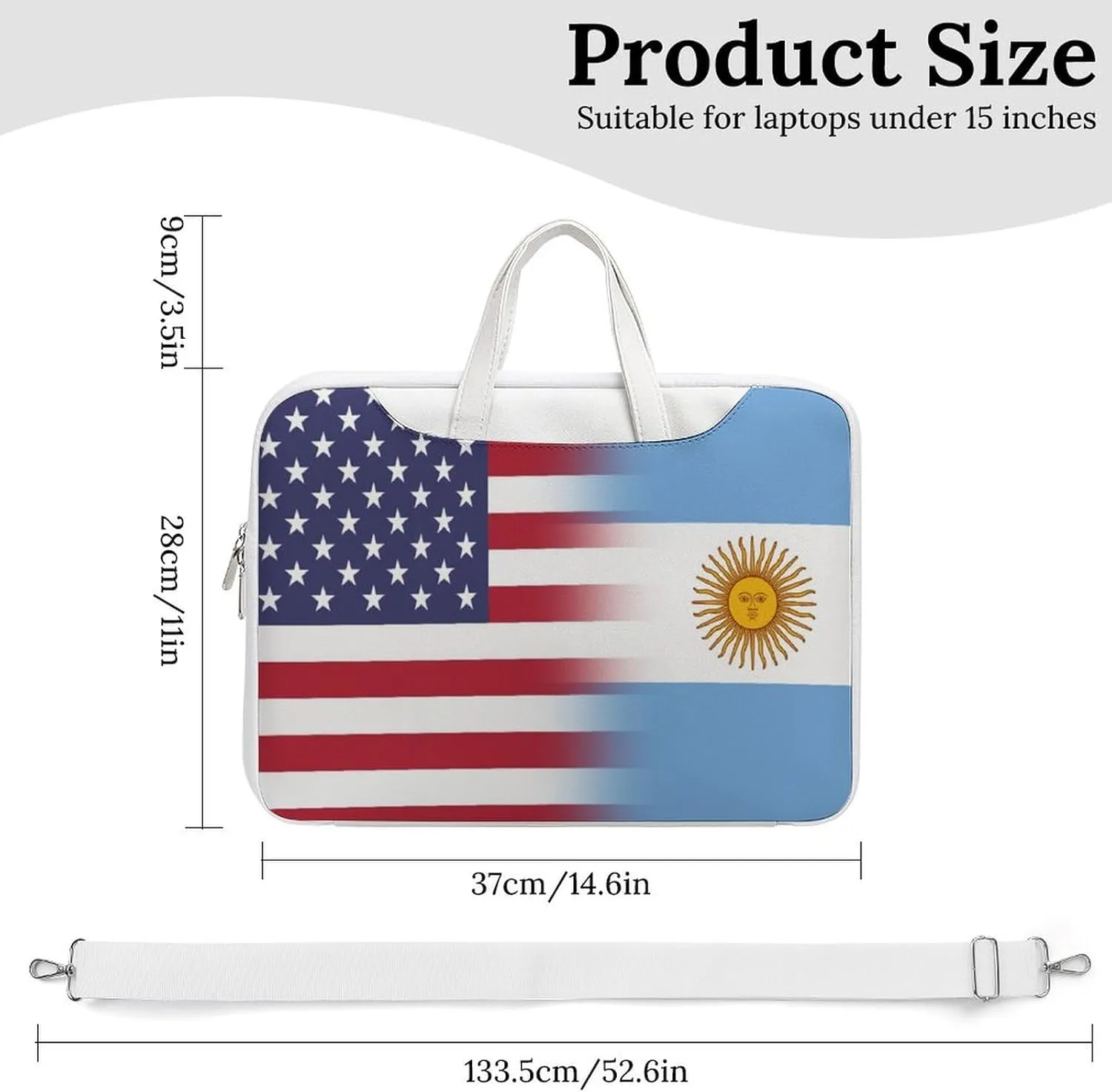 U.S.A Argentina Flag Leather Bag Laptop Case Slim Water Resistant Computer Bags with Handle Briefcase for Work