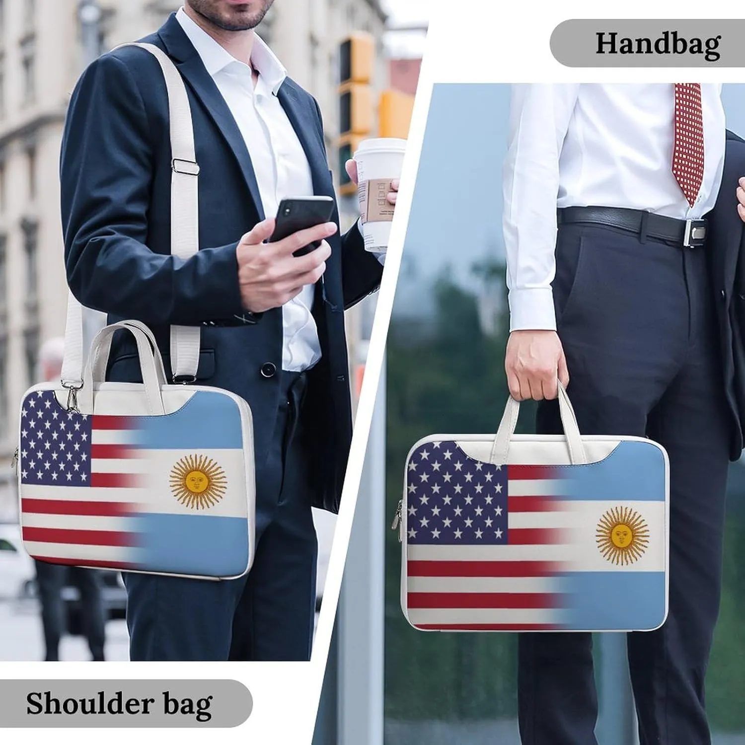 U.S.A Argentina Flag Leather Bag Laptop Case Slim Water Resistant Computer Bags with Handle Briefcase for Work