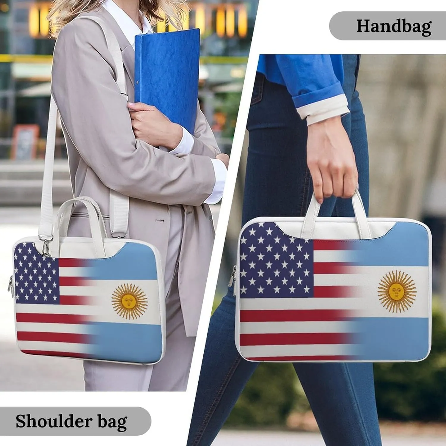 U.S.A Argentina Flag Leather Bag Laptop Case Slim Water Resistant Computer Bags with Handle Briefcase for Work