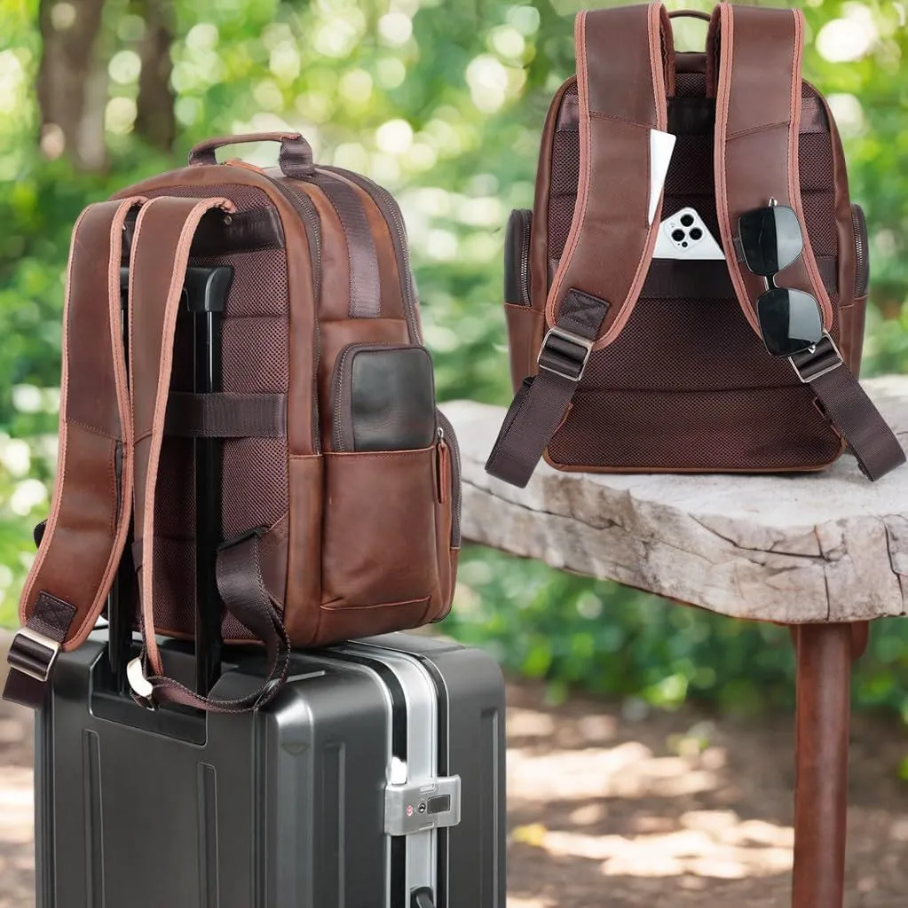 Vintage Brown Cowhide Leather Backpack - Real Cow Leather Multipurpose Travel Bag - Carry On Shoulder Laptop Bagpack for Adult