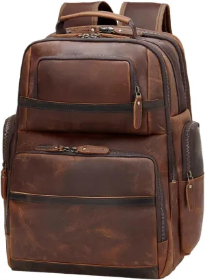 Vintage Brown Cowhide Leather Backpack - Real Cow Leather Multipurpose Travel Bag - Carry On Shoulder Laptop Bagpack for Adult