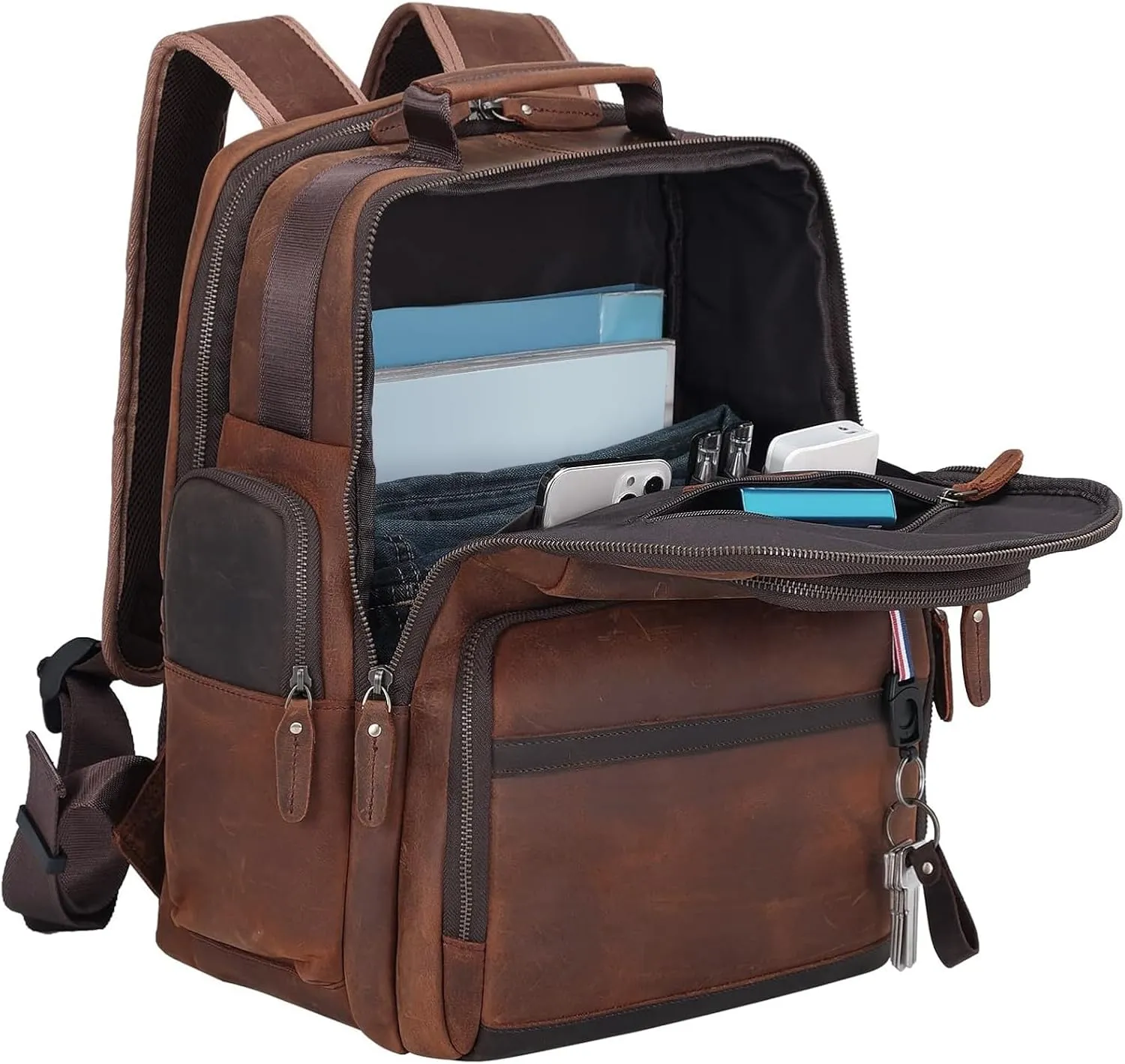 Vintage Brown Cowhide Leather Backpack - Real Cow Leather Multipurpose Travel Bag - Carry On Shoulder Laptop Bagpack for Adult