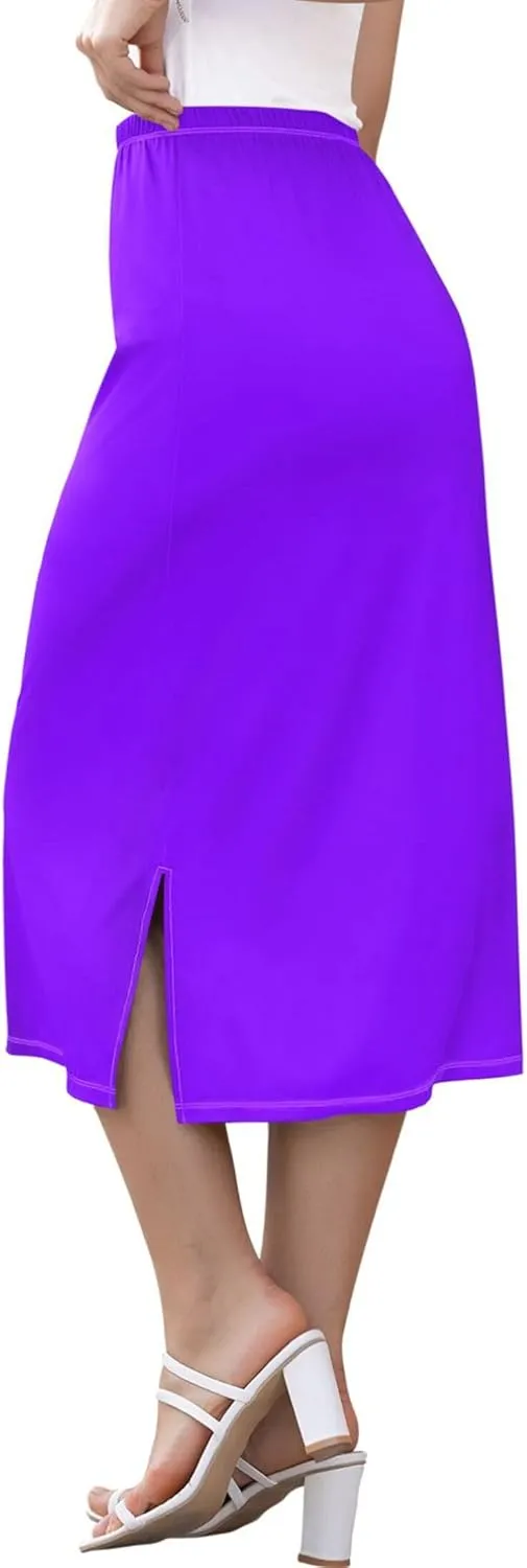 Violet Midi Skirt with Slit Womens Floral Mid Calf Skirt High Waist Stretch Print Skirt