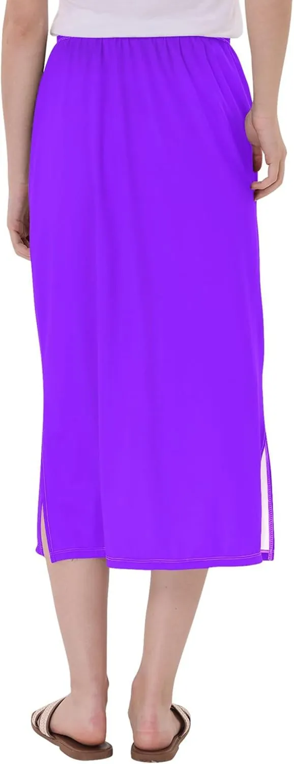 Violet Midi Skirt with Slit Womens Floral Mid Calf Skirt High Waist Stretch Print Skirt
