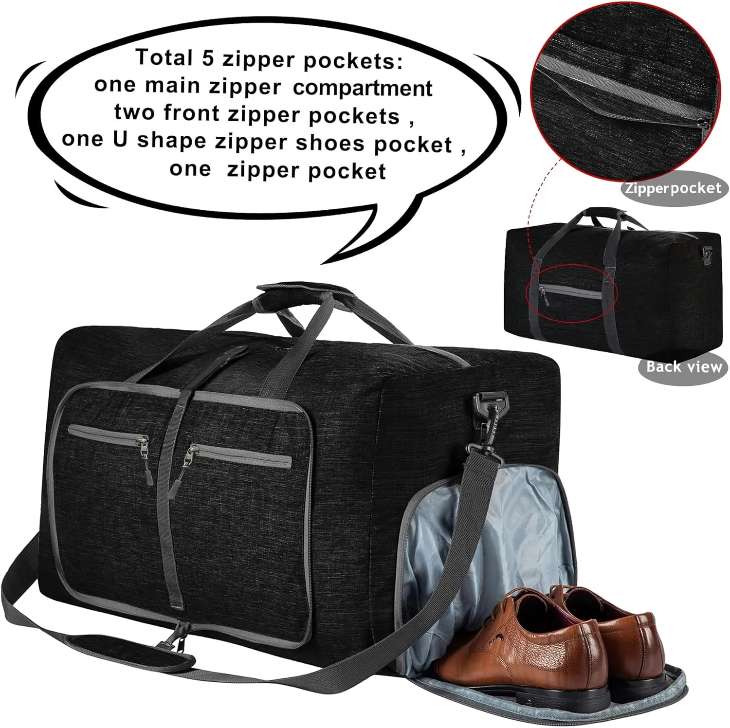 Vomgomfom Travel Duffle Bag for Men, 65L 85L 115L Foldable Travel Duffel Bag with Shoes Compartment Overnight Bag for Men Women