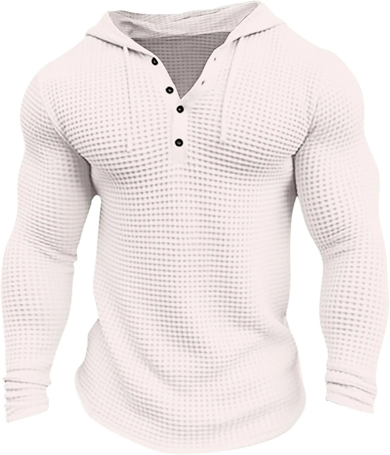 Waffle Hoodie Men Long Sleeve Polo Hoodies Texture Knit Hooded Sweatshirt Gym Muscle Fit T Shirts Workout Pullover Tops