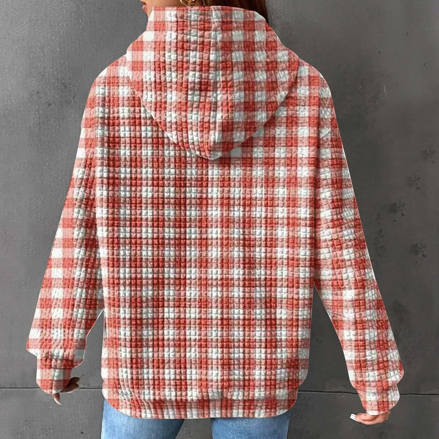 Waffle Hoodie Sweatshirts for Women Long Sleeve Shirts Fall Casual Tops Blouse Plaid Pullover with Pocket 2024, Small