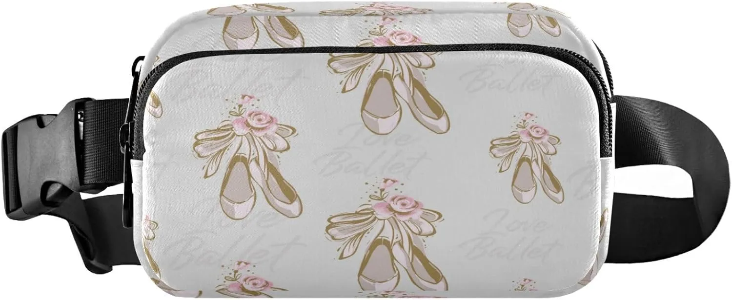 Watercolor Ballet Shoes Belt Bag for Women Men Grey Fanny Pack Small Waist Pouch Crossbody Bags for Outdoor Hiking Running Travel