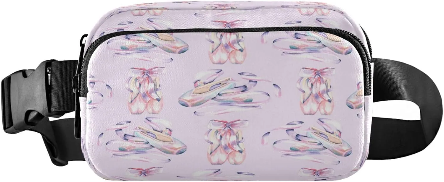 Watercolor Ballet Shoes Belt Bag for Women Men Purple Fanny Pack Small Waist Pouch Crossbody Bags for Outdoor Hiking Running Travel