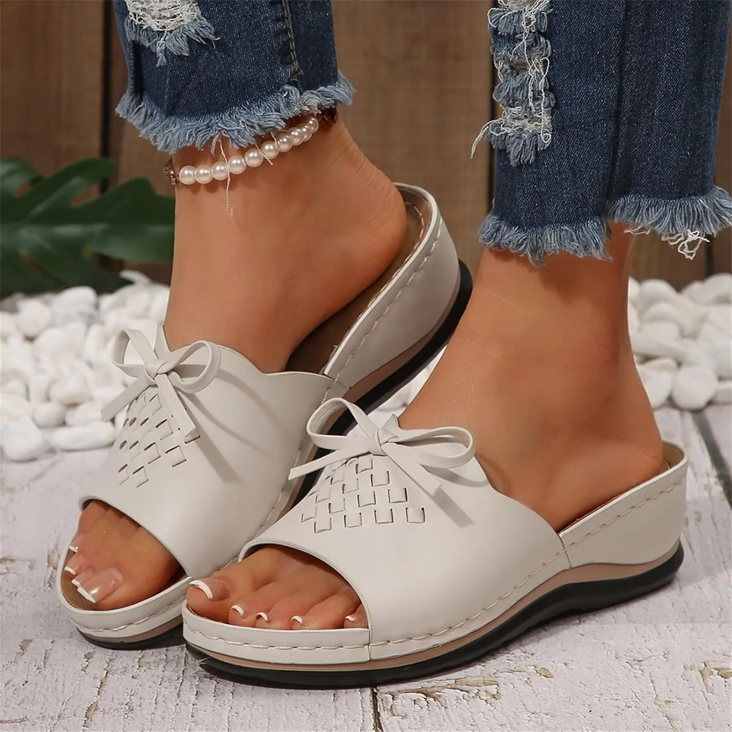 Wedge Sandals for Women Summer Hollow Out Slip On Platform Wedge Sandals Dressy Summer Comfortable Slides Lightweight Memory Foam Platform Shoes Casual Beach Shoes