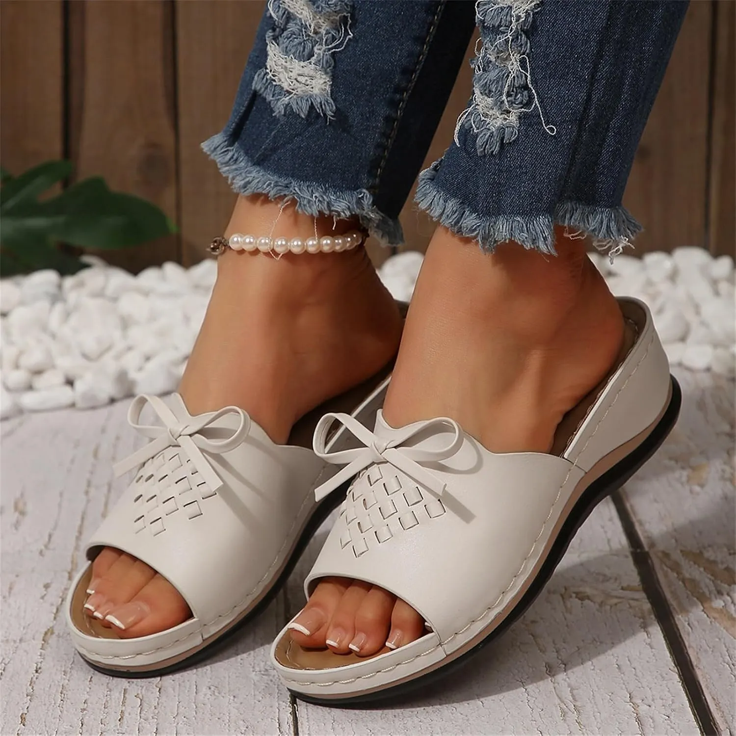 Wedge Sandals for Women Summer Hollow Out Slip On Platform Wedge Sandals Dressy Summer Comfortable Slides Lightweight Memory Foam Platform Shoes Casual Beach Shoes
