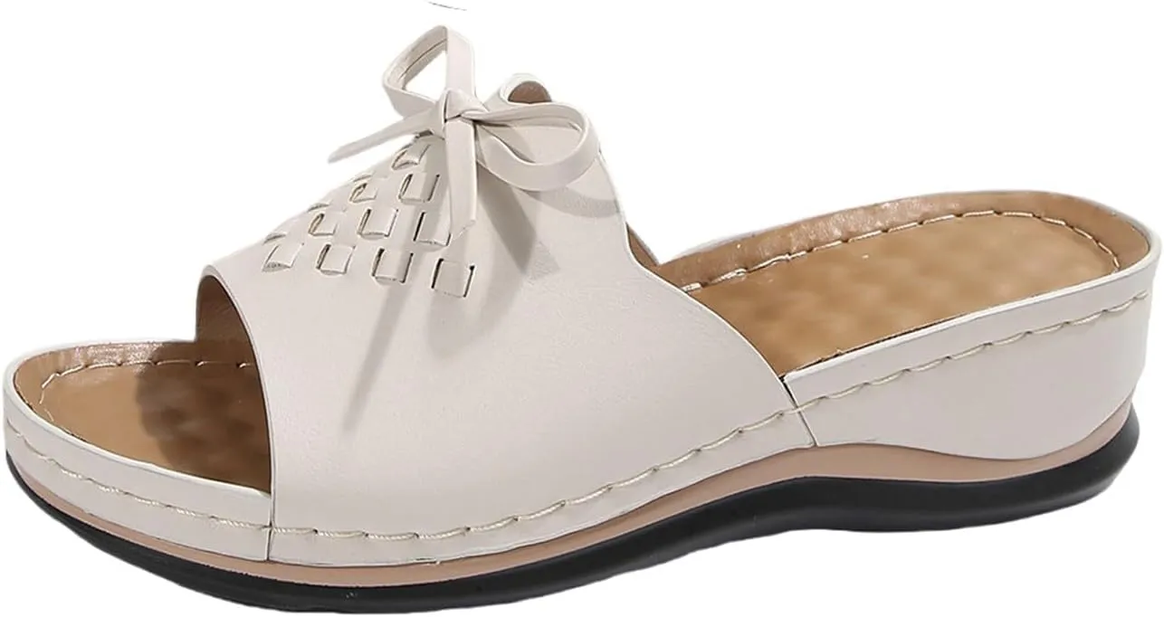 Wedge Sandals for Women Summer Hollow Out Slip On Platform Wedge Sandals Dressy Summer Comfortable Slides Lightweight Memory Foam Platform Shoes Casual Beach Shoes