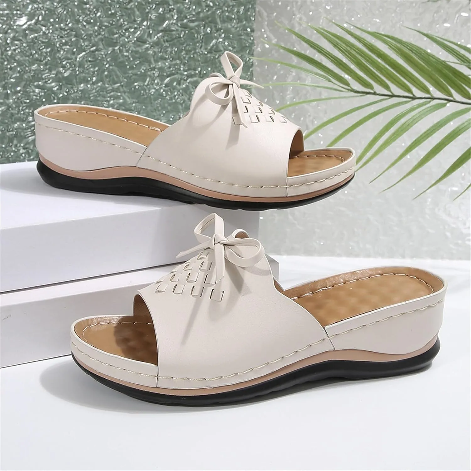 Wedge Sandals for Women Summer Hollow Out Slip On Platform Wedge Sandals Dressy Summer Comfortable Slides Lightweight Memory Foam Platform Shoes Casual Beach Shoes
