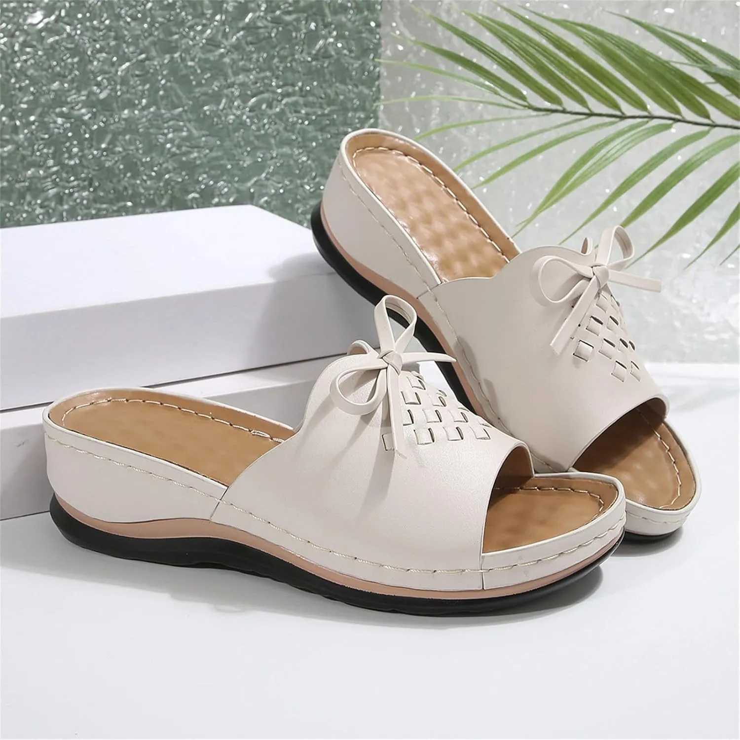 Wedge Sandals for Women Summer Hollow Out Slip On Platform Wedge Sandals Dressy Summer Comfortable Slides Lightweight Memory Foam Platform Shoes Casual Beach Shoes