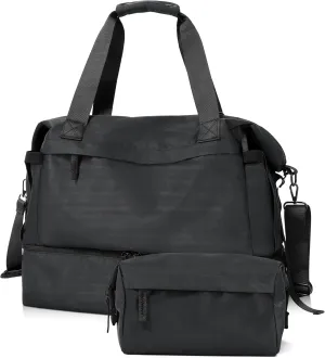 Weekender Gym Bag for Women with Shoes Compartment, Wet Pocket & USB Charging Port - Carry On for Travel, Gym, Weekend (Black)