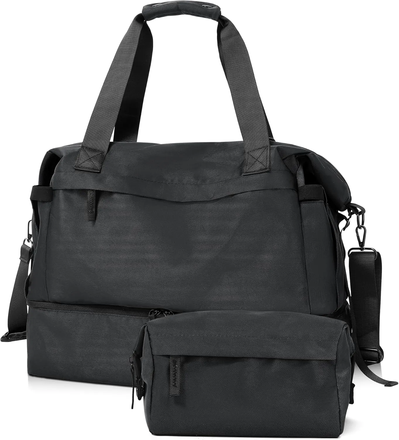 Weekender Gym Bag for Women with Shoes Compartment, Wet Pocket & USB Charging Port - Carry On for Travel, Gym, Weekend (Black)