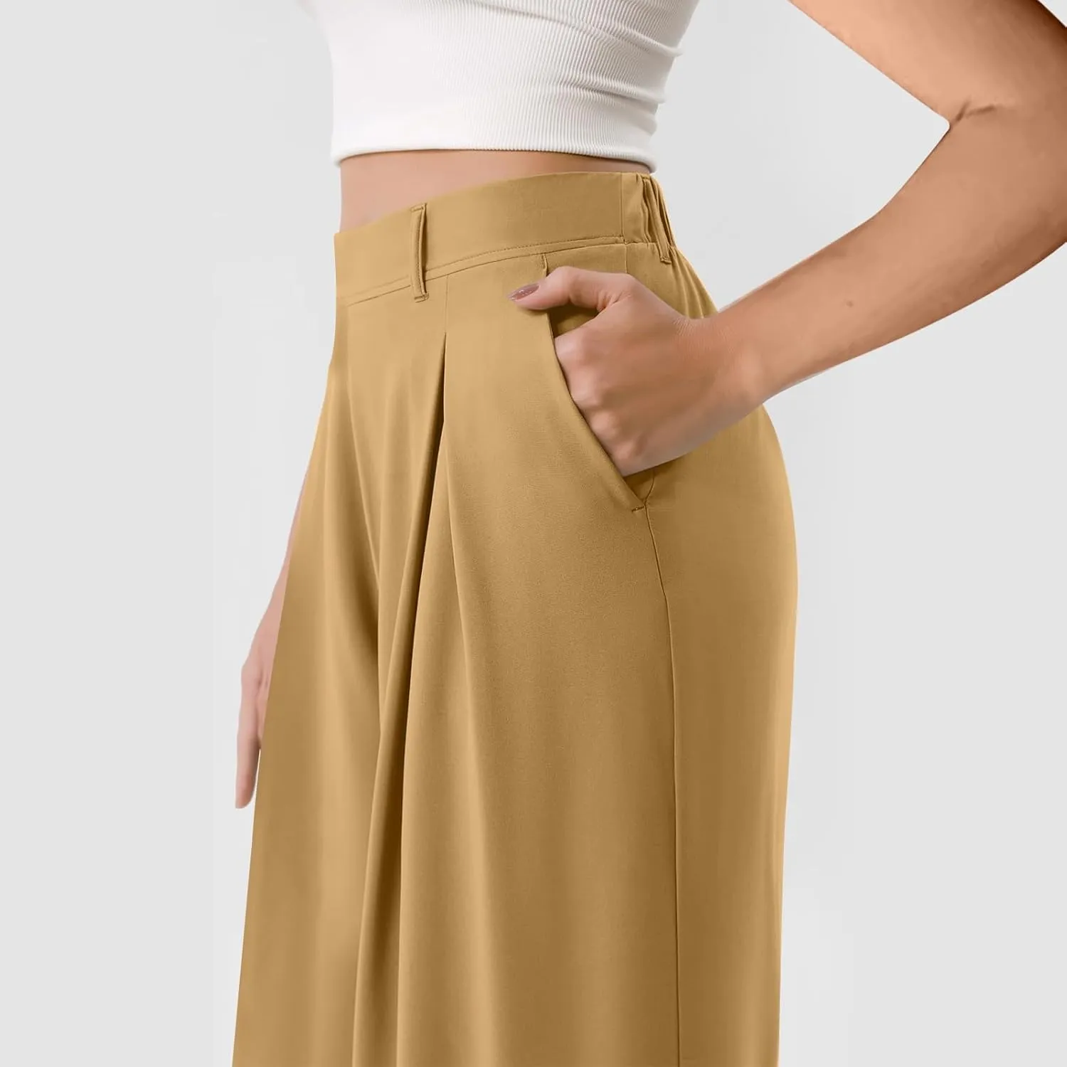 Wide Leg Pants for Women Pull On Flowy Palazzo Pants Lightweight Summer High Wasited Dress Pants with Pockets