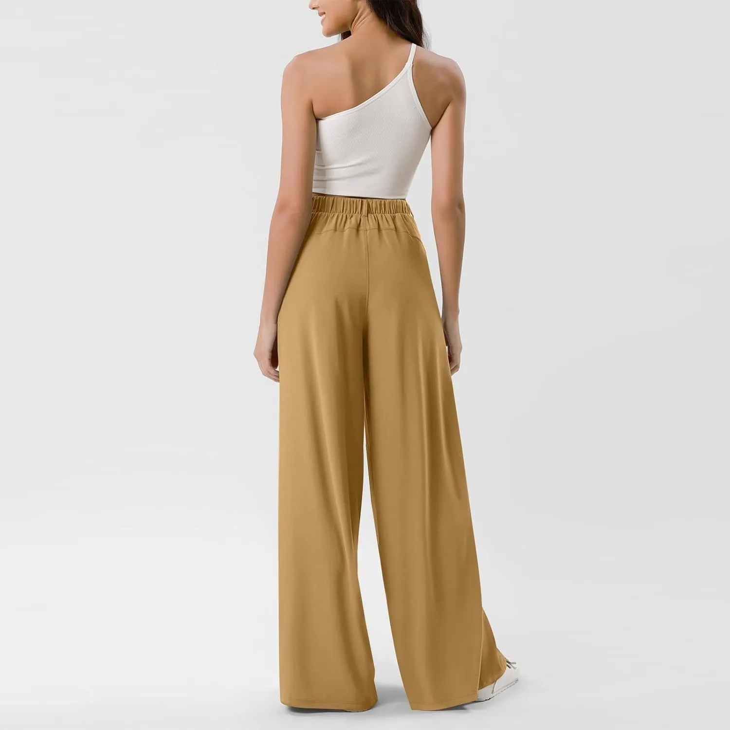Wide Leg Pants for Women Pull On Flowy Palazzo Pants Lightweight Summer High Wasited Dress Pants with Pockets