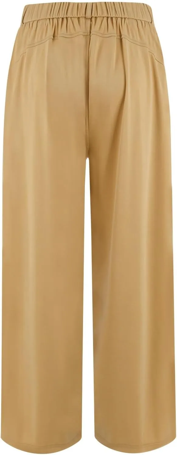 Wide Leg Pants for Women Pull On Flowy Palazzo Pants Lightweight Summer High Wasited Dress Pants with Pockets