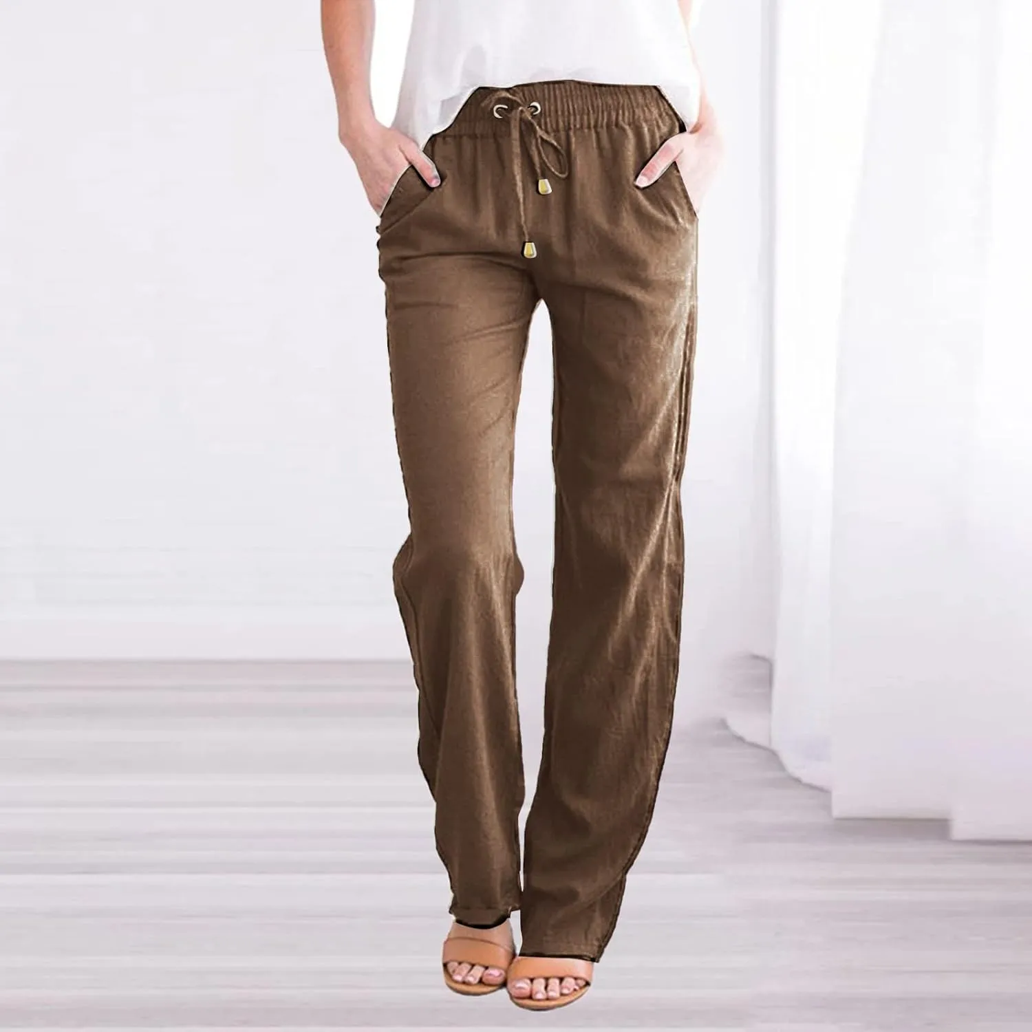Wide Leg Pants for Women Winter Slim Work Sweatpants with Pockets Barrel Pants Fleece Lined