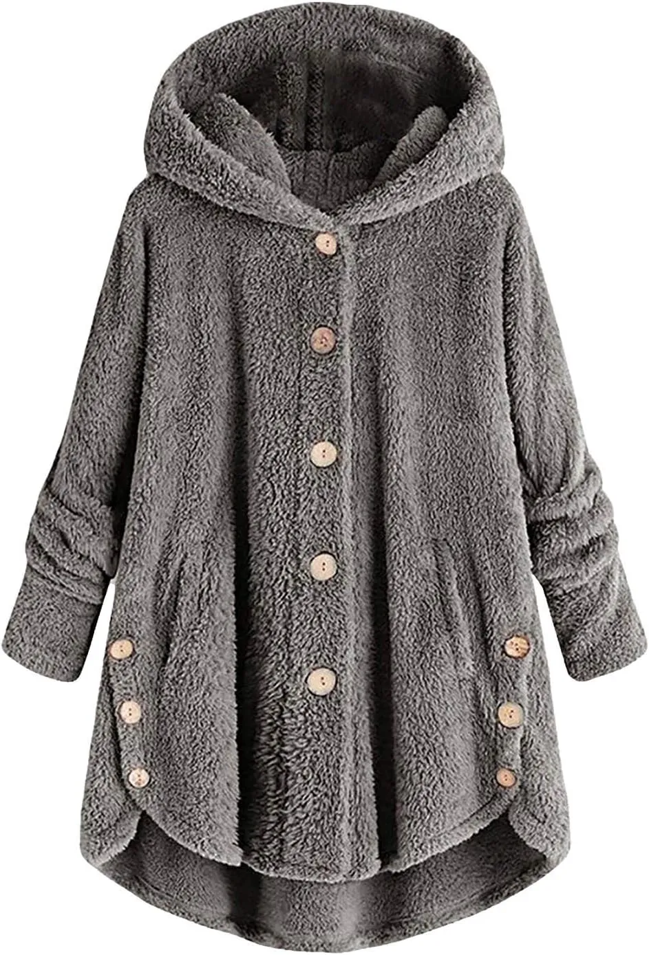 Winter Jackets for Women Warm Button Down Open Front Hooded Cardigan Jacket Sherpa Lined Fuzzy Fleece Casual Coats