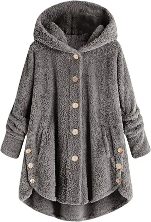 Winter Jackets for Women Warm Button Down Open Front Hooded Cardigan Jacket Sherpa Lined Fuzzy Fleece Casual Coats