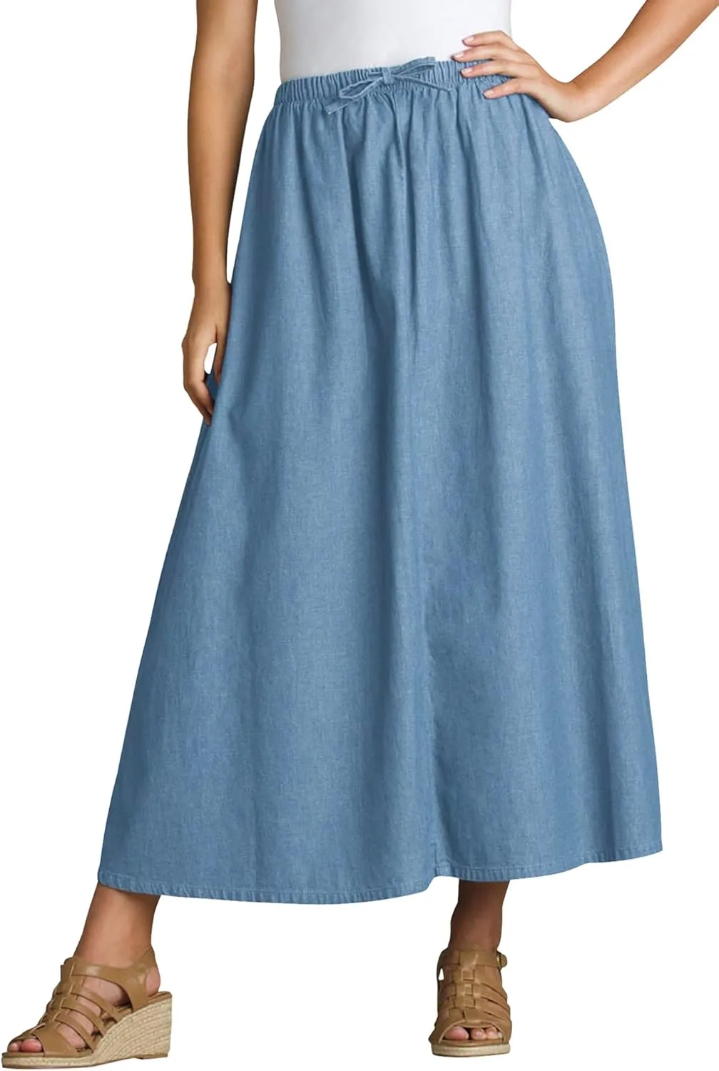 Woman Within Women's Plus Size Petite Drawstring Denim Skirt