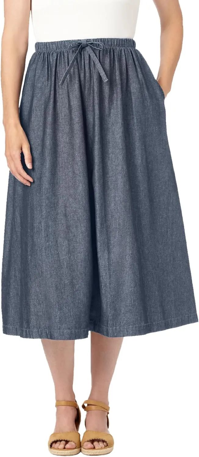 Woman Within Women's Plus Size Petite Drawstring Denim Skirt