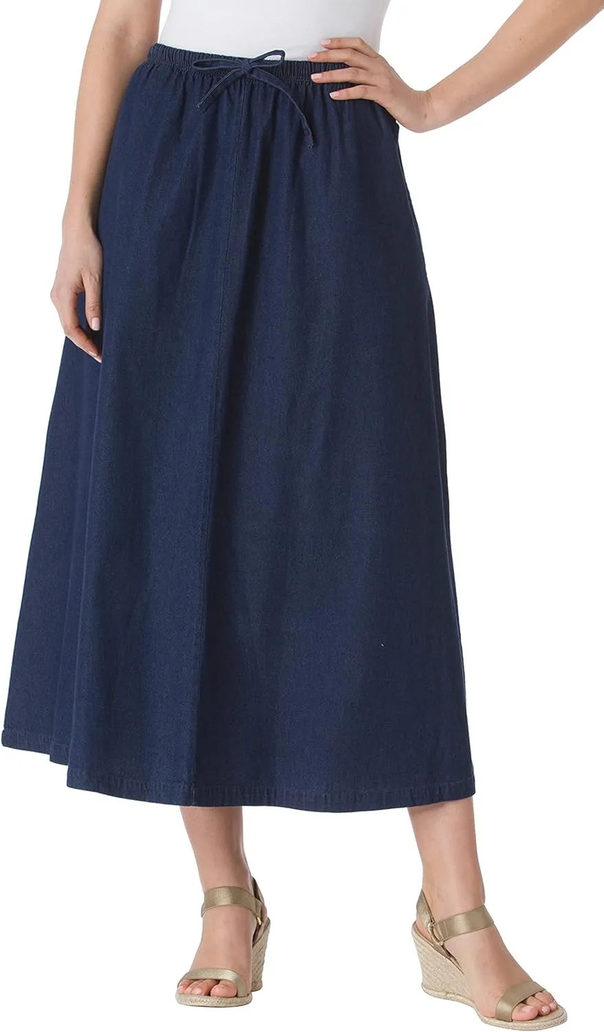 Woman Within Women's Plus Size Petite Drawstring Denim Skirt