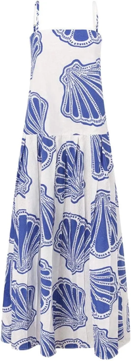 Women Boho Tie Shoulder Maxi Dress Y2k Floral Smocked Spaghetti Sleeveless Flowy Summer Lace Patchwork Beach Sundress