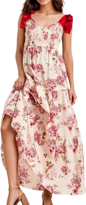 Women Boho Tie Shoulder Maxi Dress Y2k Floral Smocked Spaghetti Sleeveless Flowy Summer Lace Patchwork Beach Sundress
