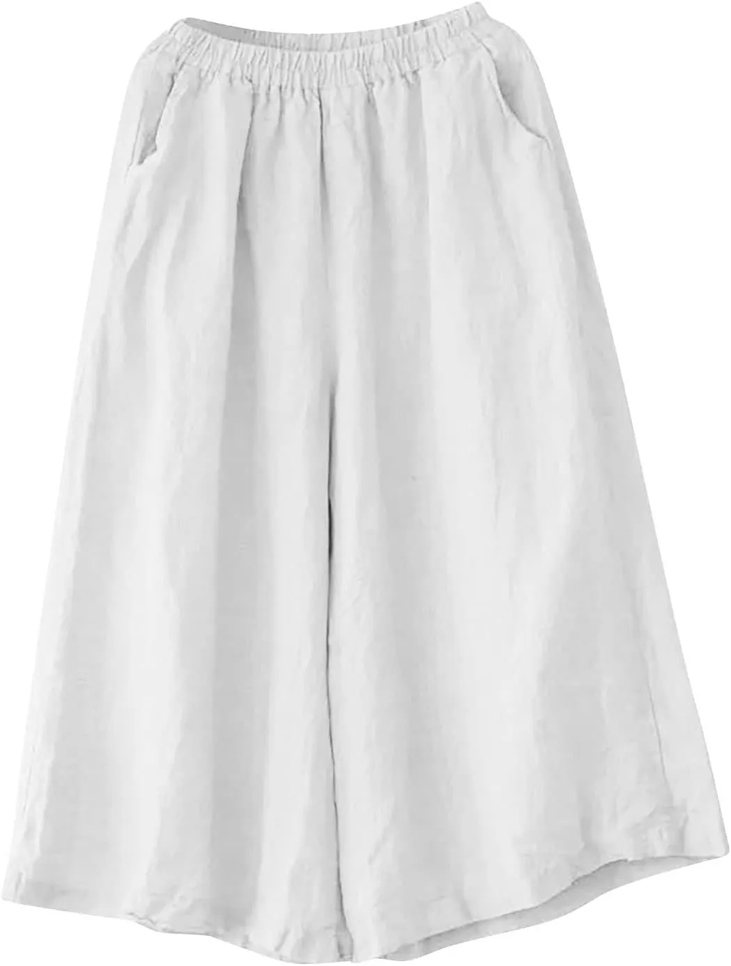 Women Casual High Waist Wide Leg Pants Cotton Linen Palazzo Pant Drawstring Elastic Waist Lounge Trouser with Pockets