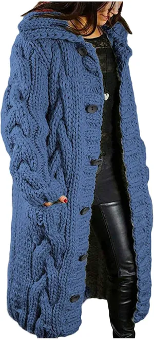 Women Coat Single Cardigan Sweater Pocket Hood Large Size Breasted Sleeves Long Women's Coat Open Front