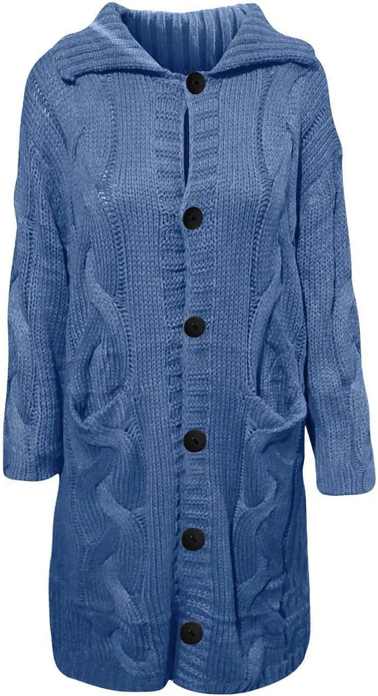 Women Coat Single Cardigan Sweater Pocket Hood Large Size Breasted Sleeves Long Women's Coat Open Front