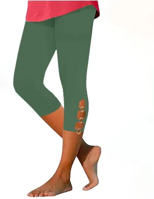Women Cropped Leggings 3/4 Length Pants Hollow Out Trousers Yoga Gym Legging Cotton High-Waisted Bottoms Joggers