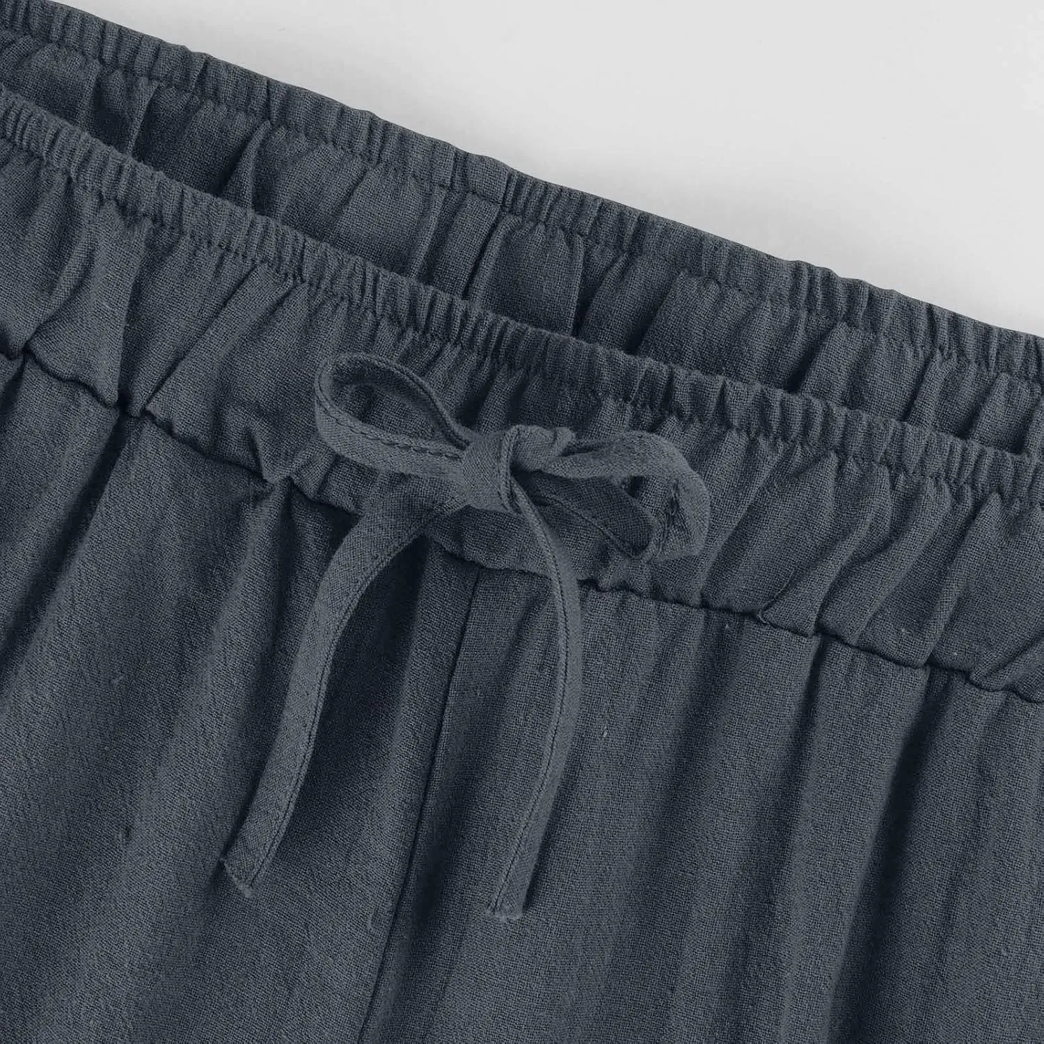 Women Cropped Trousers Cotton Linen Capri Pants Joggers Drawstring Bottoms Elasticated Shorts 3/4 Length Trouser