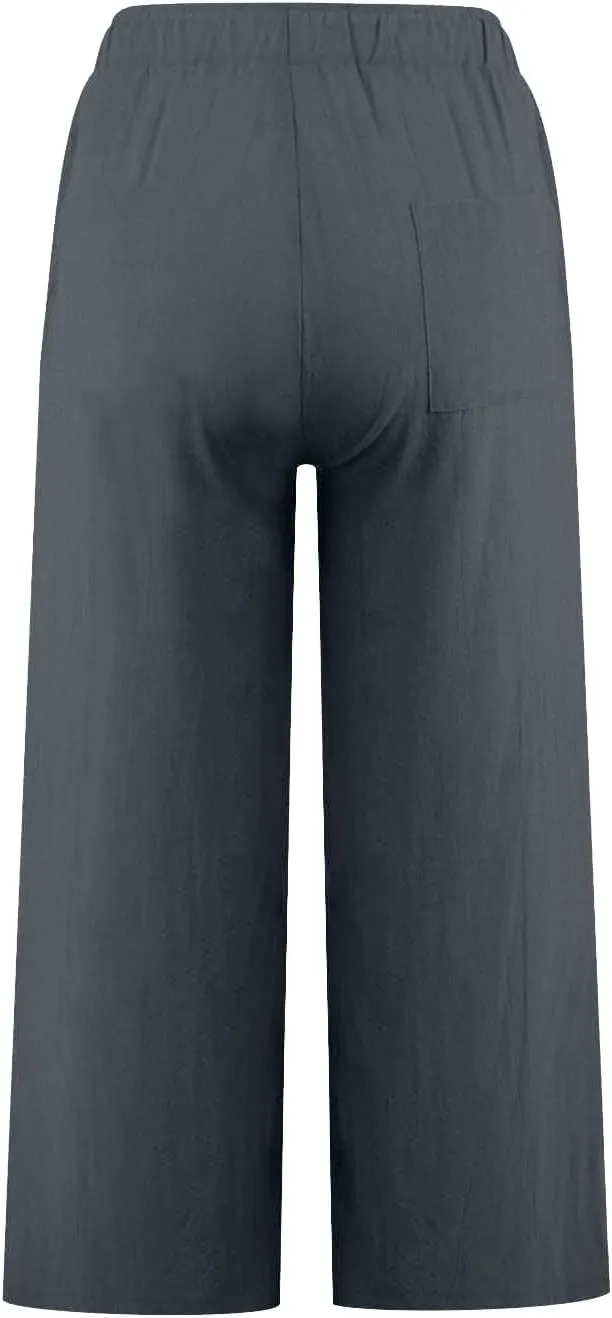 Women Cropped Trousers Cotton Linen Capri Pants Joggers Drawstring Bottoms Elasticated Shorts 3/4 Length Trouser