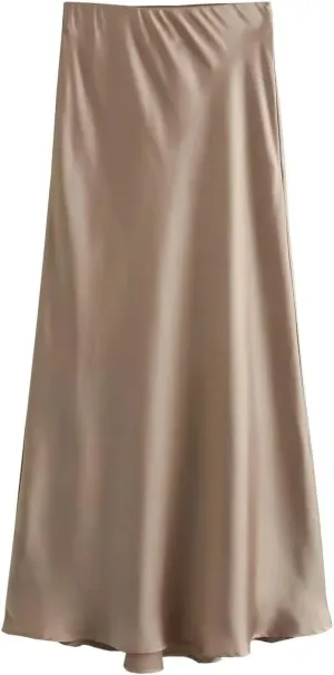 Women Elegant Solid Satin Long Skirt Chic Y2K High Waist Slim Skirts Female Fashion Silk Texture Ladies Tight Midi Skirt