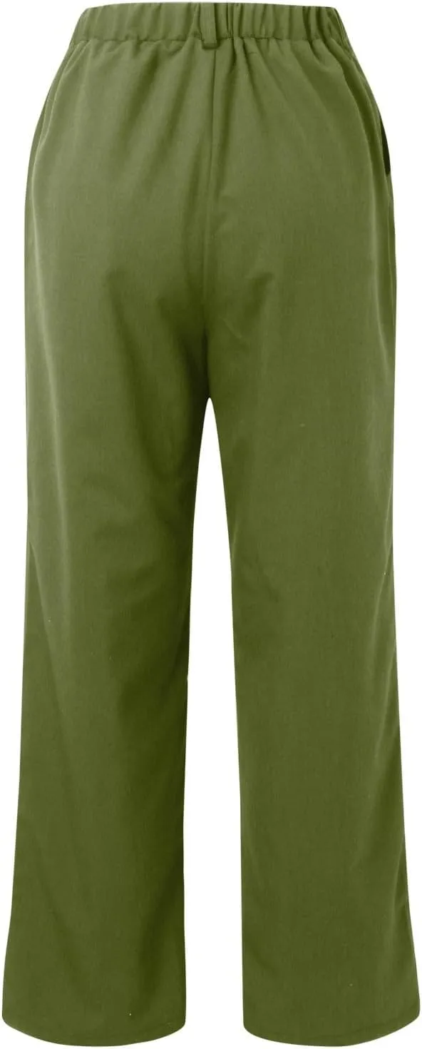 Women Fashion Casual Solid Color Wide Leg Elastic Pants Work Business High Waisted Dress Pants Flowy Trousers