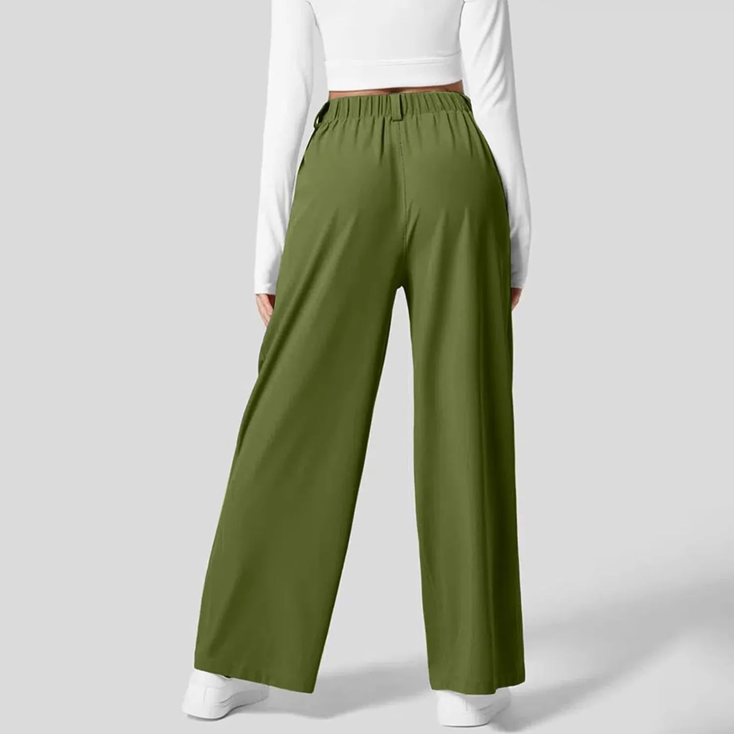 Women Fashion Casual Solid Color Wide Leg Elastic Pants Work Business High Waisted Dress Pants Flowy Trousers