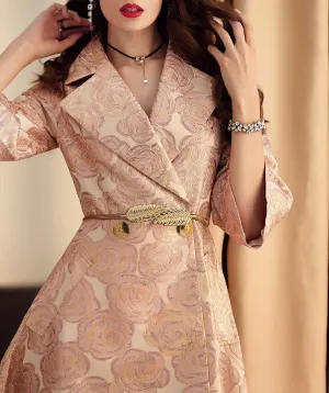 Women Floral Trench  Jacquard Outfit Coats