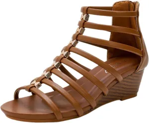 Women Gladiator Sandals Retro Wedge Heel Zipper Strappy Sandal Roman Shoes Girls Summer Flat Beach Gladiators Zip Walking Comfortable Low Open Toe Slip On Wedges Arch Support Casual Elegant