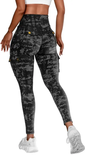 Women High Waist Cargo Leggings Workout Leggings Tummy Control Yoga Pants with Pocket