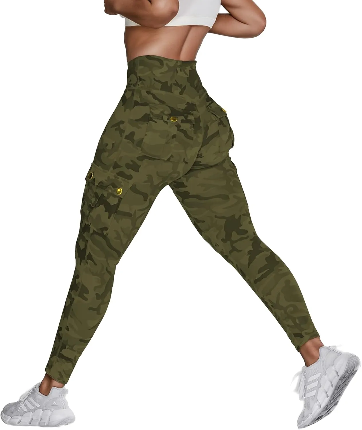 Women High Waist Cargo Leggings Workout Leggings Tummy Control Yoga Pants with Pocket