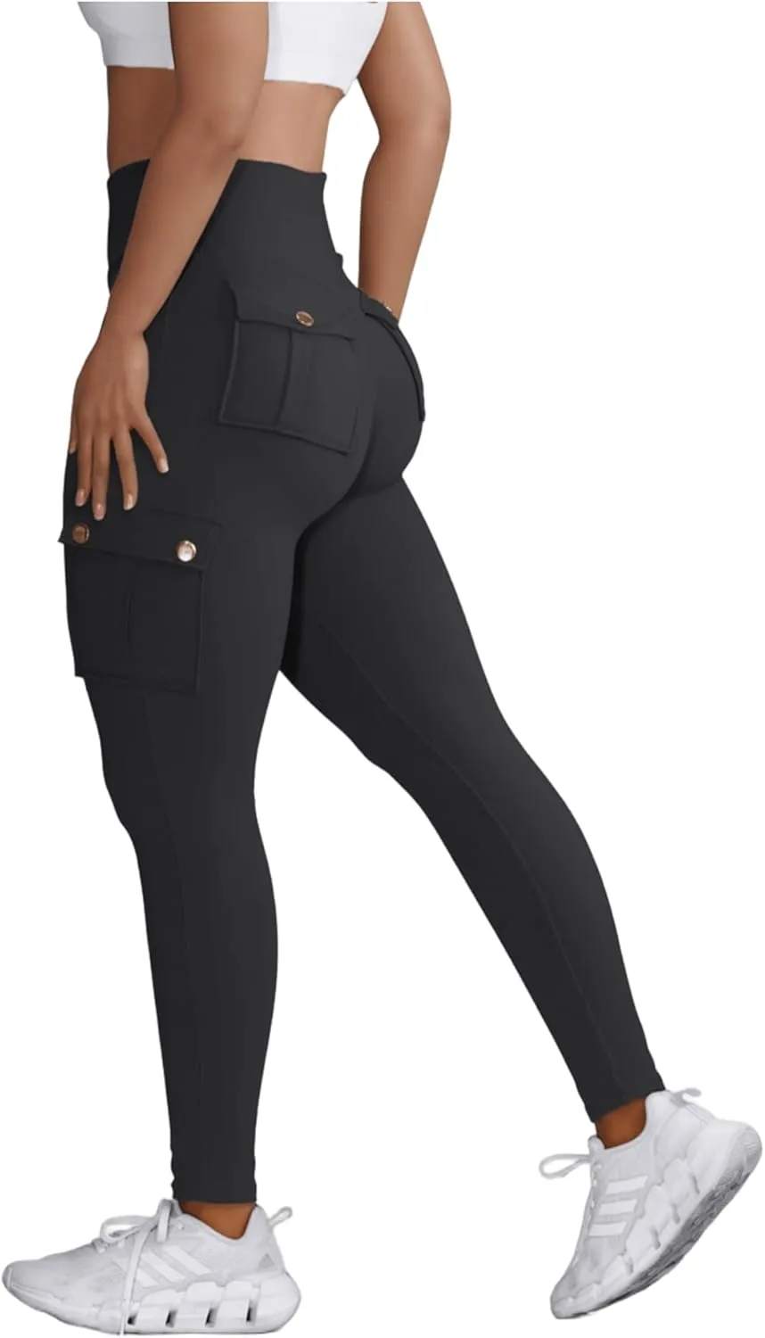 Women High Waist Cargo Leggings Workout Leggings Tummy Control Yoga Pants with Pocket